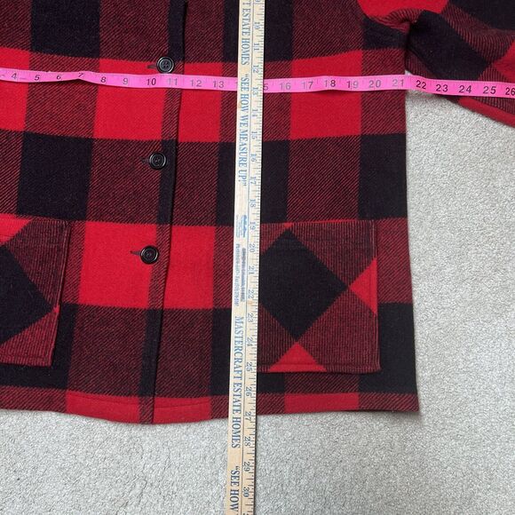 Vtg Amana Woolen Mill Womens Wool Jacket Sz 38 Med Buffalo Plaid Red Black Chore - Picture 7 of 8